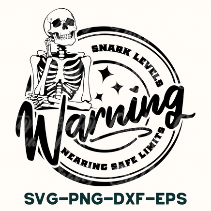 a black and white image of a skeleton with the words warning