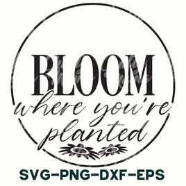 a black and white sign that says bloom where you're planted