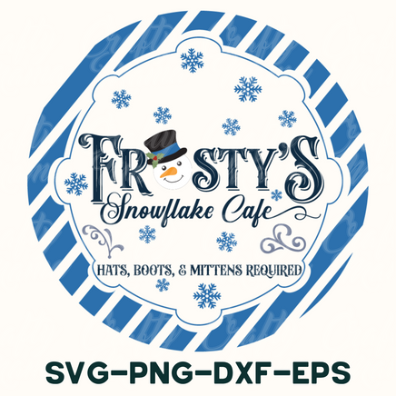 the logo for frosty's snowflake cafe