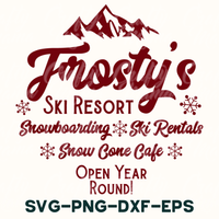 a red and white sign that says frosty's ski resort