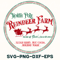 a red and green christmas label with santa's sleigh rides, hot