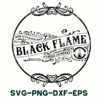 a black flame logo with the words svg - png - dxf