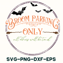 a sign that says broom parking only with bats