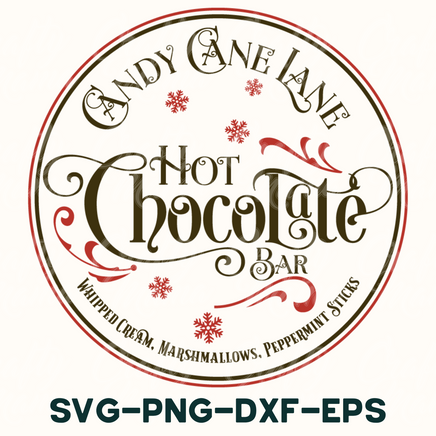 a candy cane label with the words hot chocolate bar