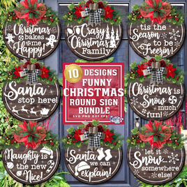 Funny Christmas Round Sign Svg Bundle