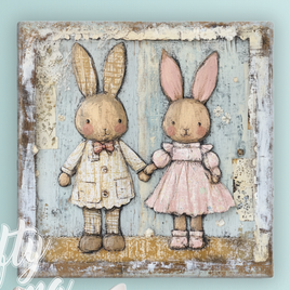 Vintage Spring Bunnies Canvas Sign