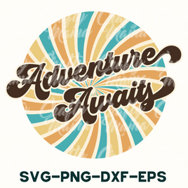 the adventure awaits logo with the words svg - png - dx