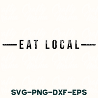 a black and white photo with the words eat local