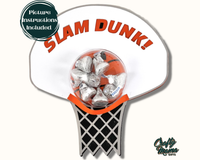 a picture of a slam dunk basketball net with a gummy ball in it