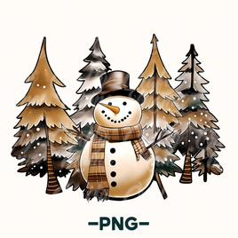 Snowman With Christmas Trees Png