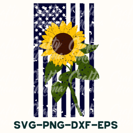 Sunflower Svg, Grunge Sunflower American Flag