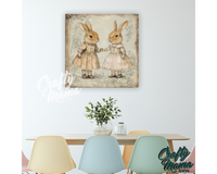 Vintage Easter Bunnies Canvas Sign