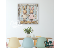 Vintage Spring Bunnies Canvas Sign