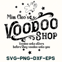 a black and white poster with the words voodoo shop