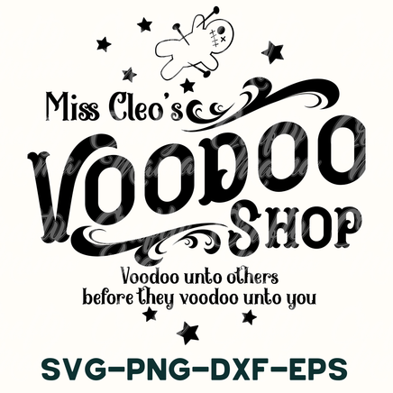 a black and white poster with the words voodoo shop