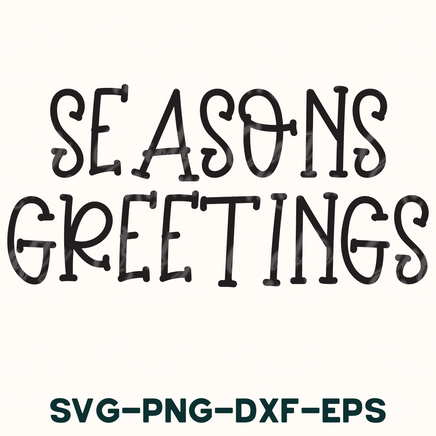 the words seasons greetings written in black on a white background