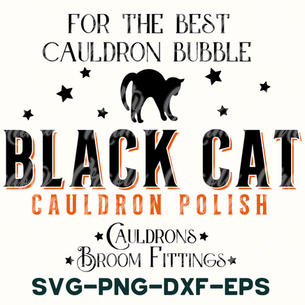 black cat cauldron polish font with a cat silhouette