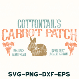 a picture of a rabbit with the words cottontail's carrot patch