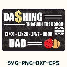 a black and white business card with the words dash through the dough dad