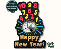 a new year's card with numbers and fireworks