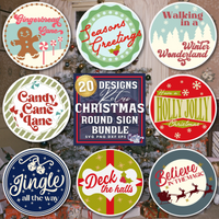 Round Retro Christmas Sign Bundle #1