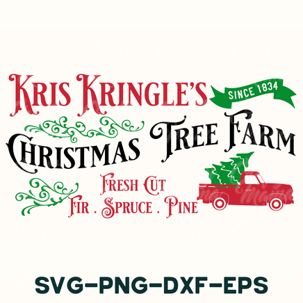 a christmas tree farm sign with a red truck