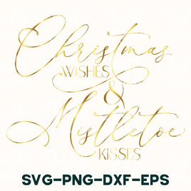 a white background with gold lettering that says christmas wishes and kisses