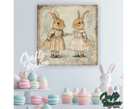 Vintage Easter Bunnies Canvas Sign