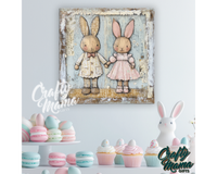 Vintage Spring Bunnies Canvas Sign