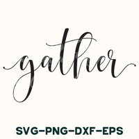 a black and white photo of the word gather