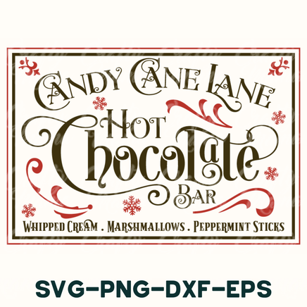 candy cane hot chocolate bar sign with the words candy cane hot chocolate bar