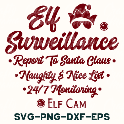 a red and white poster with the words, eff surveillance report to santa claus