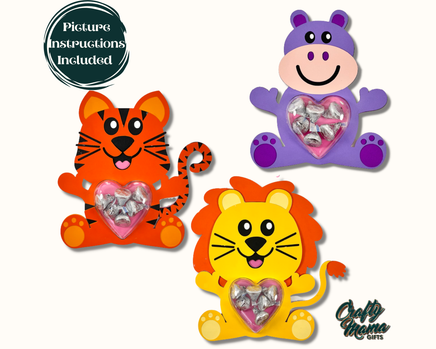 a set of three magnets with a tiger, a tiger, and a heart