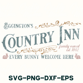 a country inn sign with the words, every bunny welcome here