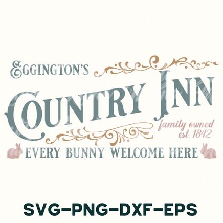 a country inn sign with the words, every bunny welcome here