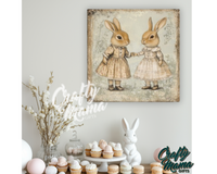 Vintage Easter Bunnies Canvas Sign