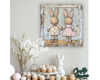 Vintage Spring Bunnies Canvas Sign