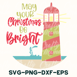 a colorful lighthouse with the words may your christmas be bright