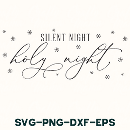 a black and white photo with the words silent night, holly night, svg