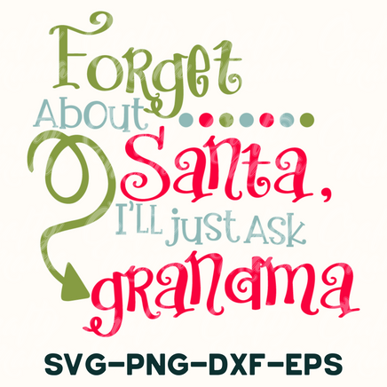 a poster with the words forget about santa, i'll just ask grandma