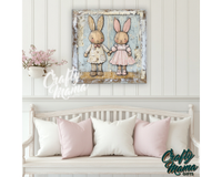 Vintage Spring Bunnies Canvas Sign