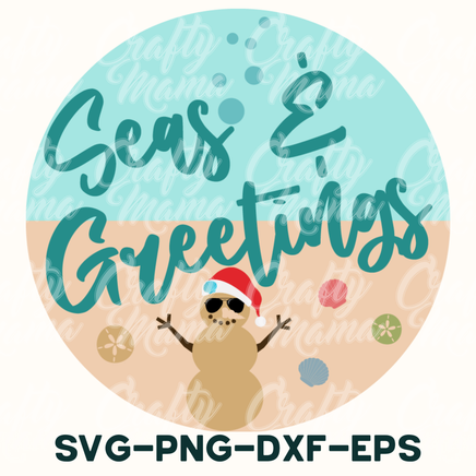 a snowman wearing a santa hat and sunglasses with the words seas 2 greetings