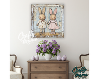 Vintage Spring Bunnies Canvas Sign