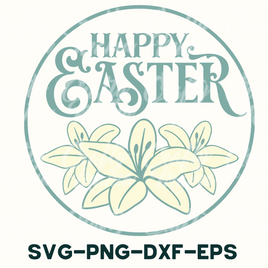 a happy easter card with flowers in a circle