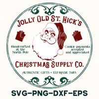 a label for jolly old st nick's christmas supply co