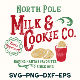 a sign that says north pole milk and cookie co