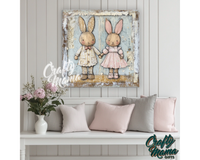 Vintage Spring Bunnies Canvas Sign