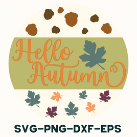 Hello Autumn Round Sign Svg