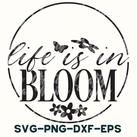 a black and white logo with the words life is in bloom