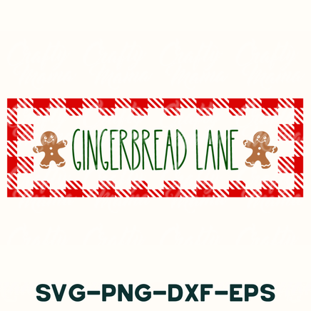 a gingerbread lane sign with a red and white checkered background